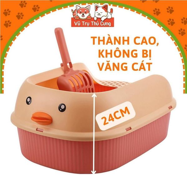 Khay cát vệ sinh cho mèo chống văng cát size lớn, tặng xẻng hốt phân (Họa tiết con Vịt)