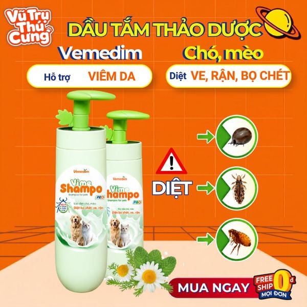 Sữa Tắm Làm Sạch Ve, Rận, Bọ Chét Cho Thú Cưng Vime Shampo Pro 300ml