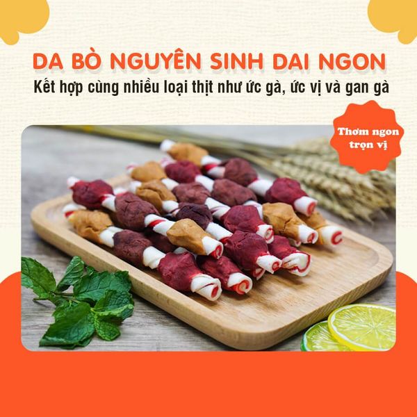 Snack Cho Chó Que Da Bò Cuốn Thịt Xiên 3 Vị DoggyMan (6 Xiên)