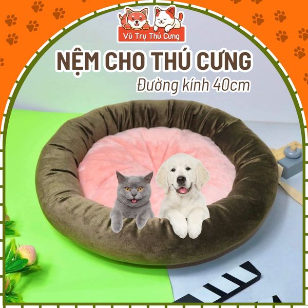 Nệm Nhung Tròn Cho Chó Mèo Đường Kính 40cm