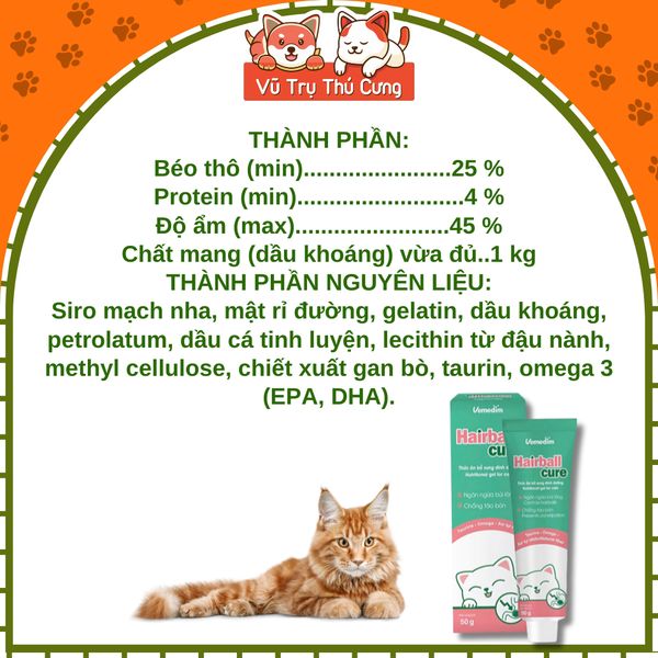 Gel Tiêu Búi Lông Cho Mèo Hairball Cure Vemedim 50g