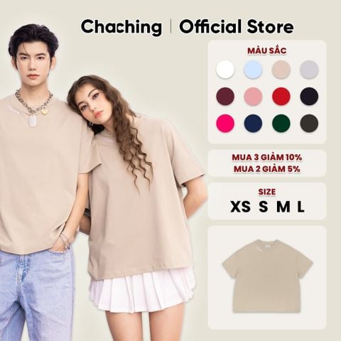 [13 Màu Trendy] Áo Thun Unisex ChaChing, Áo Phông Nam Nữ Form Boxy Cổ Tròn Thêu Logo Vải Thun Cotton Co Giãn 2 Chiều