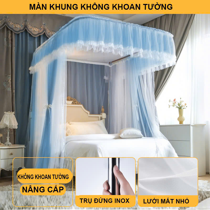 Màn khung không khoan tường vải 2 lớp  - mùng ngủ chống muỗi hiện đại