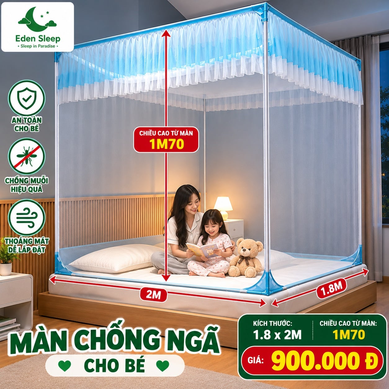 RẺ VÔ ĐỊCH Màn mùng khung vuông chống bé ngã chống muỗi , màn công chúa , mùng ngủ , màn khung không khoan tường