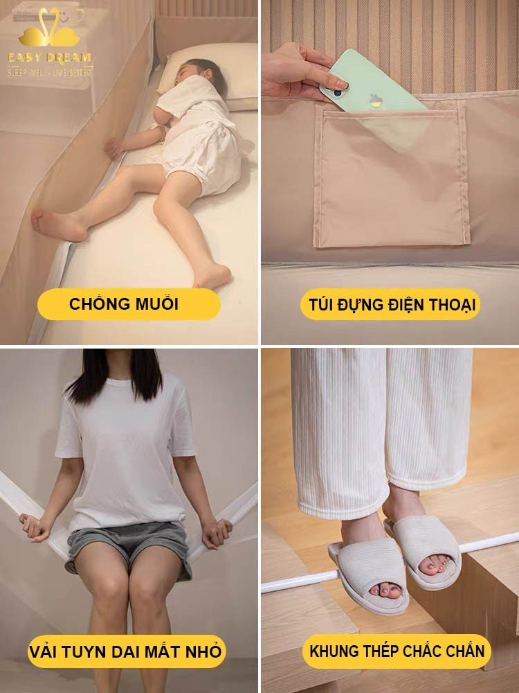 RẺ VÔ ĐỊCH Màn mùng khung vuông chống bé ngã chống muỗi , màn công chúa , mùng ngủ , màn khung không khoan tường