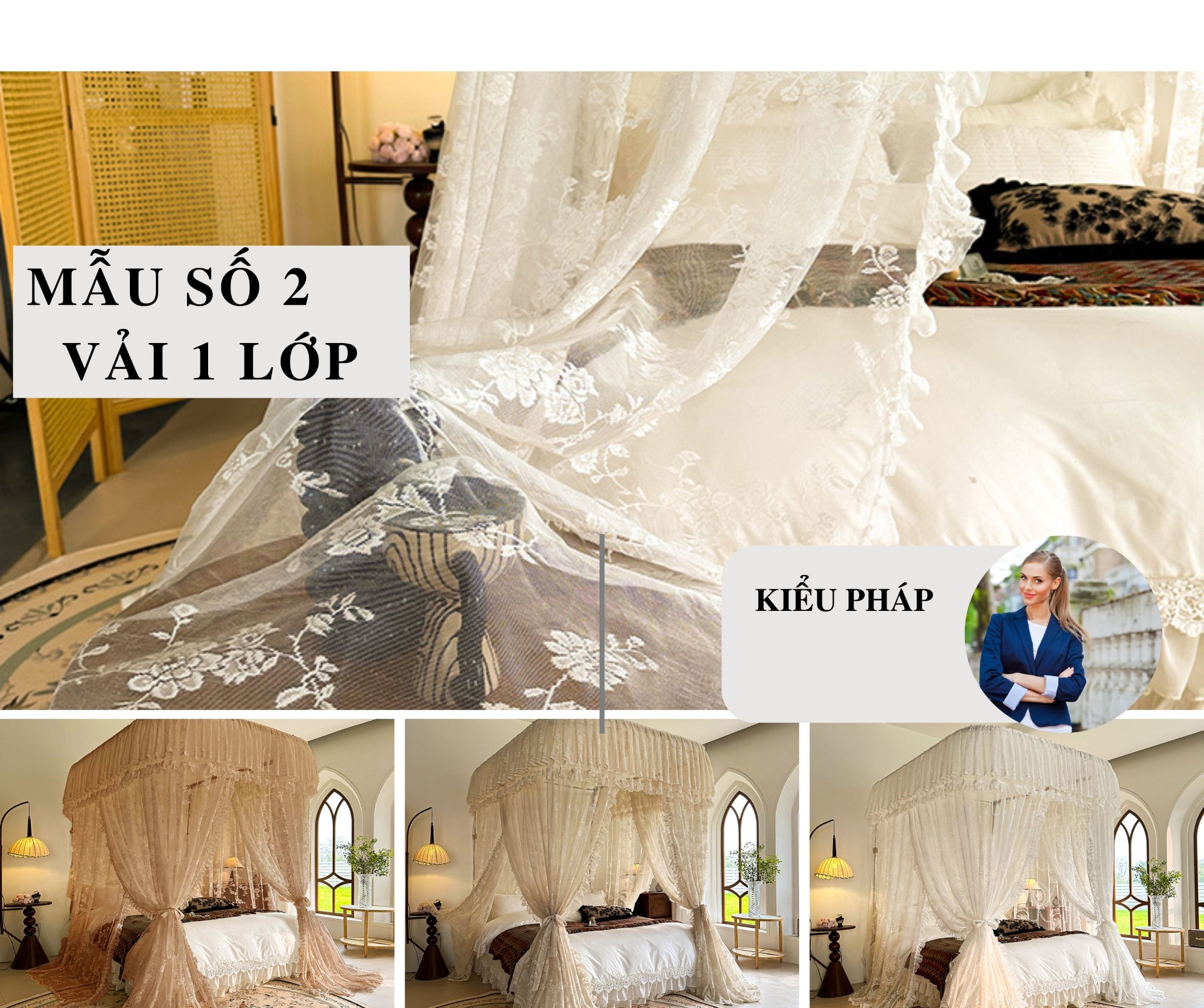 Màn mùng khung  không khoan tường - màn ngủ công chúa,chống muỗi kiểu dáng khách sạn resort