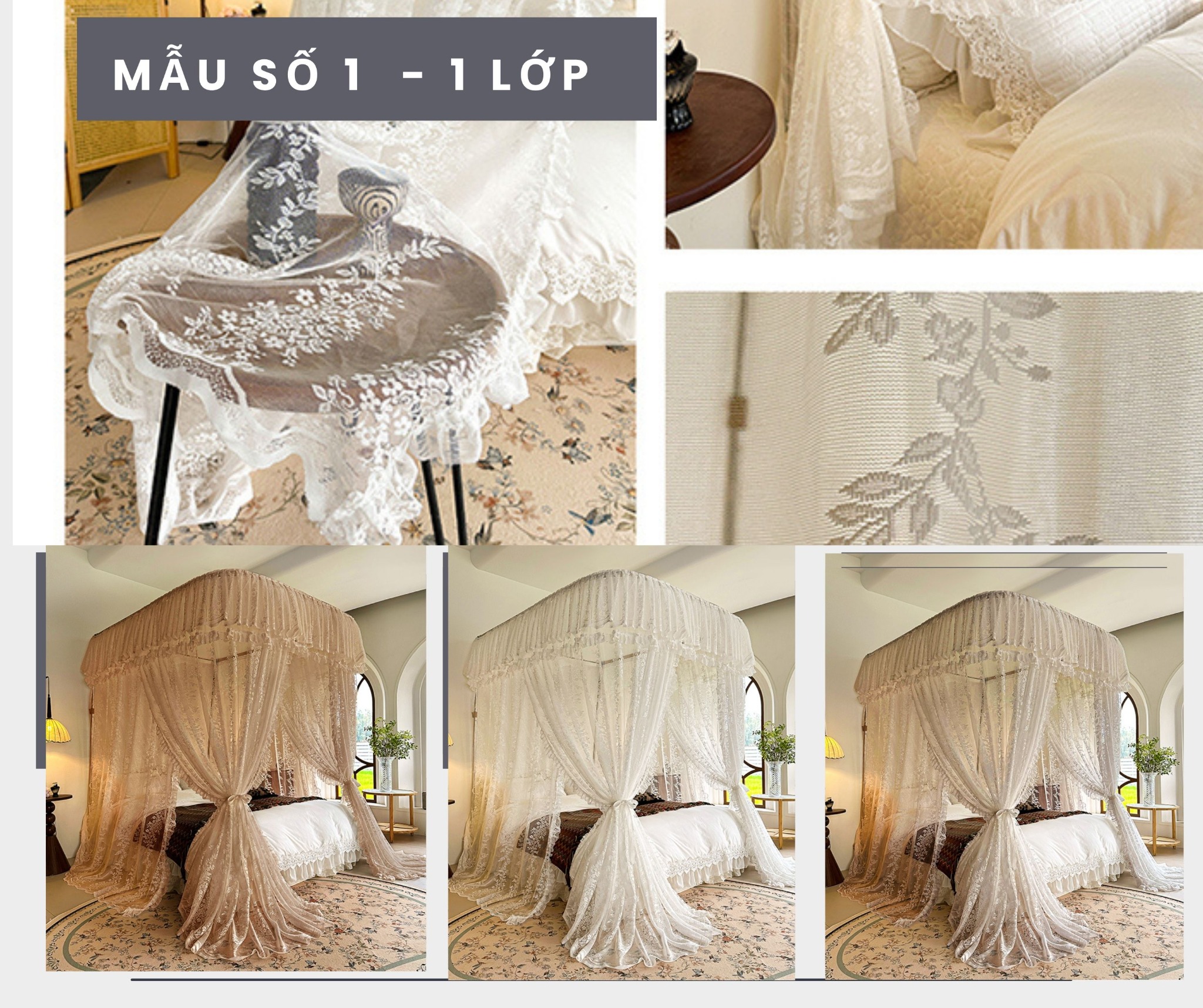 Màn mùng khung  không khoan tường - màn ngủ công chúa,chống muỗi kiểu dáng khách sạn resort