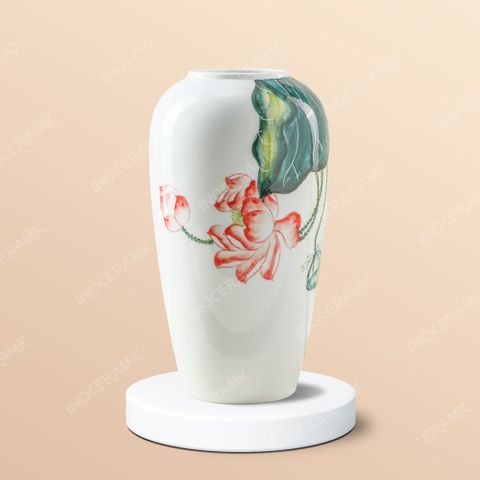 Bình hoa vẽ sen Hạ Vũ - Quà tặng gốm sứ Bát Tràng in logo cao cấp