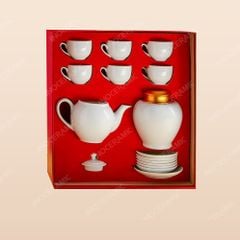Giftset trà sứ quà tặng dáng bầu kèm hũ trà Kim Quý
