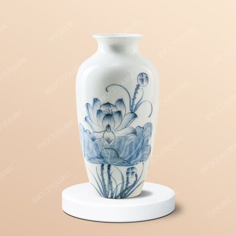 Bình hoa vẽ Thanh Liên Cổ Ngọc - Quà tặng Bát Tràng in logo ý nghĩa