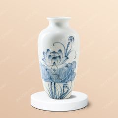 Bình hoa vẽ Thanh Liên Cổ Ngọc - Quà tặng Bát Tràng in logo ý nghĩa