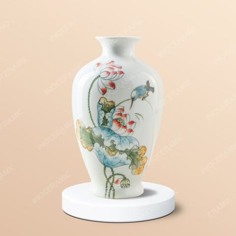 Bình hoa vẽ Liên Ngư Tụ Phúc - Gốm sứ Bát Tràng in logo quà tặng
