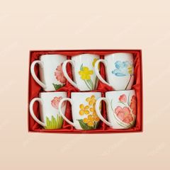 Giftset 6 ly sứ quà tặng cho nữ vẽ hoa Hương Sắc