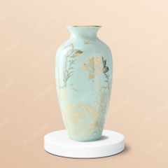 Lọ hoa men ngọc Liên Hoàng Điệp kẻ vàng gốm sứ Bát Tràng in logo