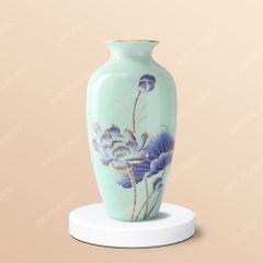 Lọ hoa men ngọc liên hoa kẻ vàng gốm sứ Bát Tràng cao cấp