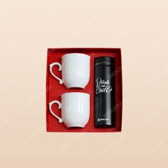 Bộ quà tặng 2 ly sứ và bình giữ nhiệt phong cách tinh tế - chỉn chu