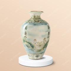 Lọ hoa Thanh Liên Trì kẻ vàng gốm sứ Bát Tràng in logo