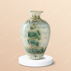 Bình hoa thuận buồm tích lục kẻ vàng - Quà tặng Bát Tràng ý nghĩa
