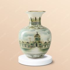 Lọ hoa sài thành cổ tích kẻ vàng - Quà tặng Bát Tràng sang trọng