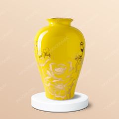 Lọ hoa men vàng sen đại kẻ vàng - Quà tặng Bát Tràng in logo