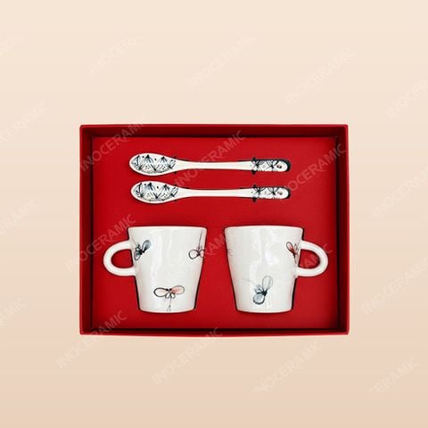 Bộ quà tặng đôi cốc sứ Cánh Chuồn tĩnh lặng