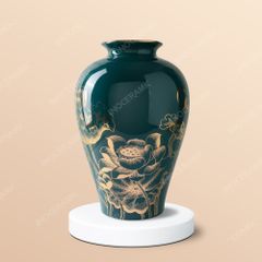 Lọ hoa men xanh cổ vịt sen đại kẻ vàng - Quà tặng in ấn logo