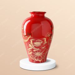 Bình hoa men đỏ sen đại kẻ vàng - Quà tặng doanh nghiệp
