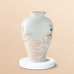 Lọ hoa sen đại kẻ vàng - Quà tặng Bát Tràng ý nghĩa