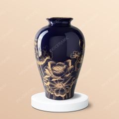 Bình hoa men lam sen đại kẻ vàng - Quà tặng in logo