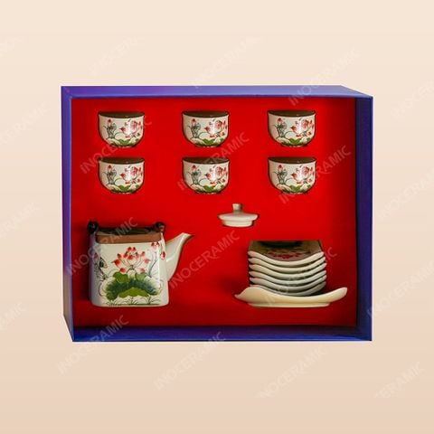 Giftset trà quà tặng ấm chén hoa sen Thanh Liên