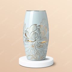 Lọ hoa bom men ngọc khắc sen đại kẻ vàng Gốm sứ Bát Tràng in logo