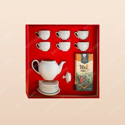 Bộ quà tặng biếu trà sứ Bạch Ngọc tinh tuyển