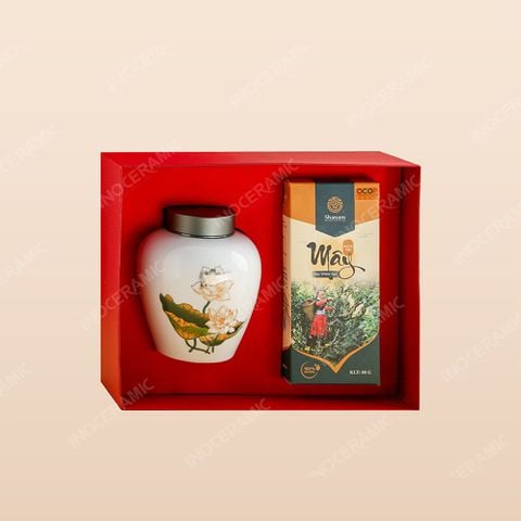 Bộ quà tặng trà sứ sen vàng Liên Tâm thanh lịch