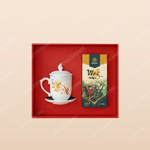 Giftset quà tặng ly sứ và trà Kim Cúc thanh tịnh