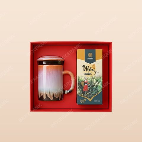 Bộ cốc lọc trà men hỏa biến quà tặng Sương Hồng