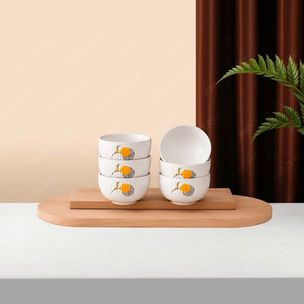 Bộ 06 chén (bát) cơm - Hoa văn Kim Quả - Bát đĩa Bát Tràng in logo quà tặng