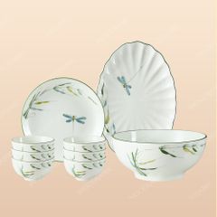Bộ bát đĩa 9 món men sứ chuồn trúc - Quà tặng in logo doanh nghiệp