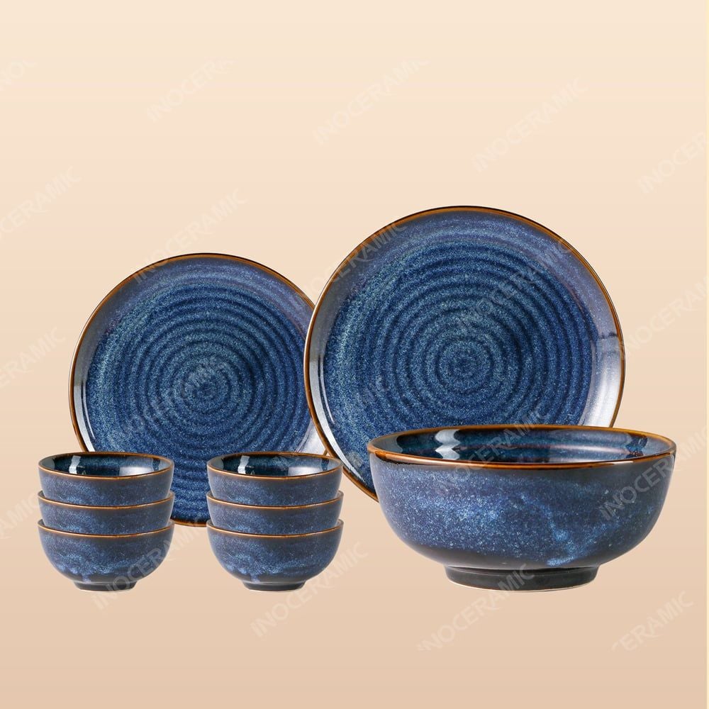 Bộ bát đĩa 9 món men xanh hỏa biến - Quà tặng in logo ý nghĩa