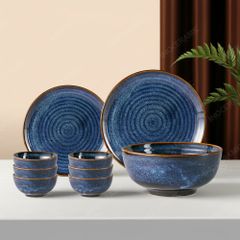 Bộ bát đĩa 9 món men xanh hỏa biến - Quà tặng in logo ý nghĩa