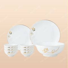 Bộ bát đĩa 9 món men sứ sen vàng - Quà tặng in logo