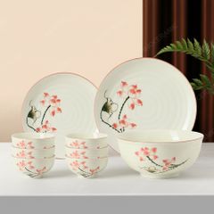 Bộ bát đĩa 9 món men sứ sen hồng - Quà tặng in ấn logo