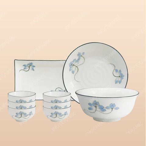 Bộ bát đĩa 9 món men sứ sen xanh - Quà tặng doanh nghiệp