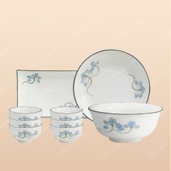 Bộ bát đĩa 9 món men sứ sen xanh - Quà tặng doanh nghiệp