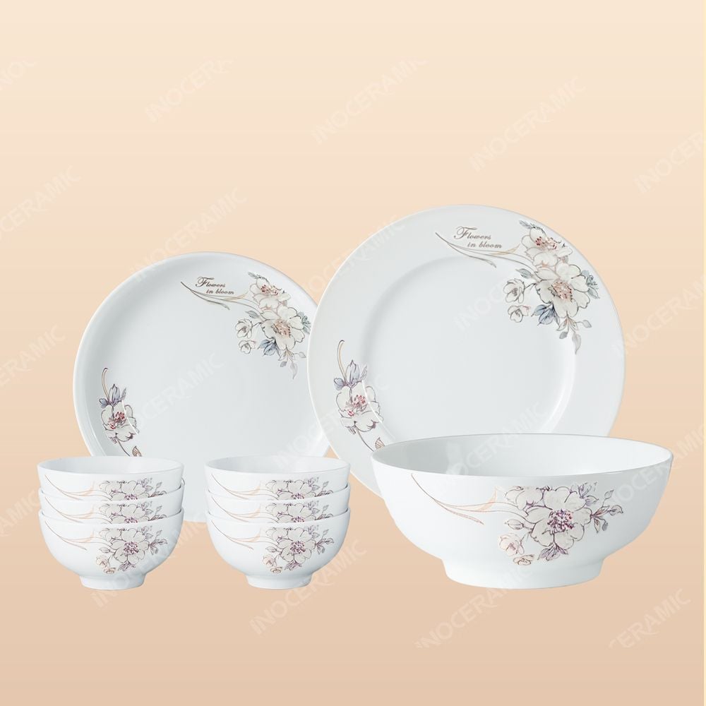 Bộ bát đĩa 9 món men sứ Sơn Trà - Quà tặng Bát Tràng ý nghĩa