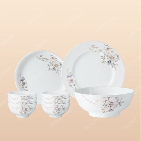 Bộ bát đĩa 9 món men sứ Sơn Trà - Quà tặng Bát Tràng ý nghĩa