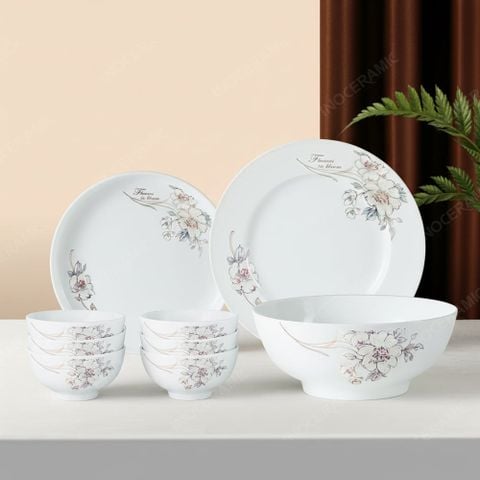 Bộ bát đĩa 9 món men sứ Sơn Trà - Quà tặng Bát Tràng ý nghĩa