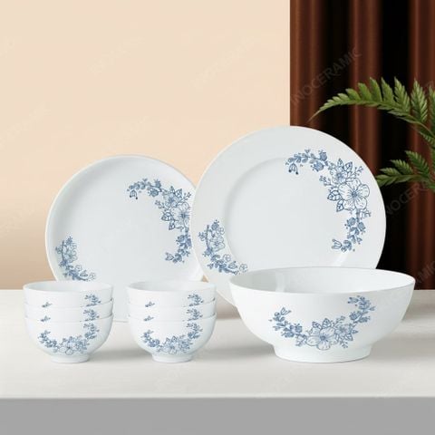 Bộ bát đĩa 9 món men sứ Tuyết Mai - Quà tặng in logo