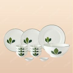 Bộ bát đĩa 12 món men sứ ba lá - Quà tặng Bát Tràng cao cấp