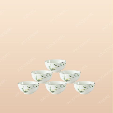 Bộ 6 chén cơm men sứ chuồn trúc -  Quà tặng in logo