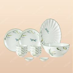 Bộ bát đĩa 12 món men sứ chuồn trúc - Quà tặng in ấn logo